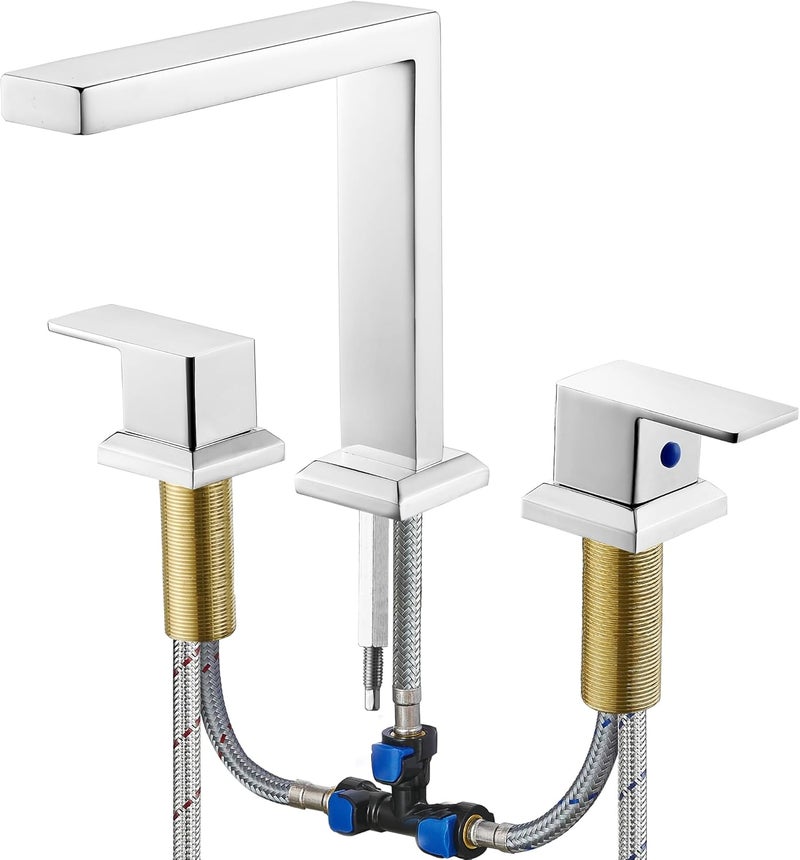 HEYMYTAP Chrome High Flow Roman Tub Faucet Set 3 Hole, Solid Brass Deck Mount Bathtub Faucets 2 Handle, No Dripping Water Supply Line - Image 1
